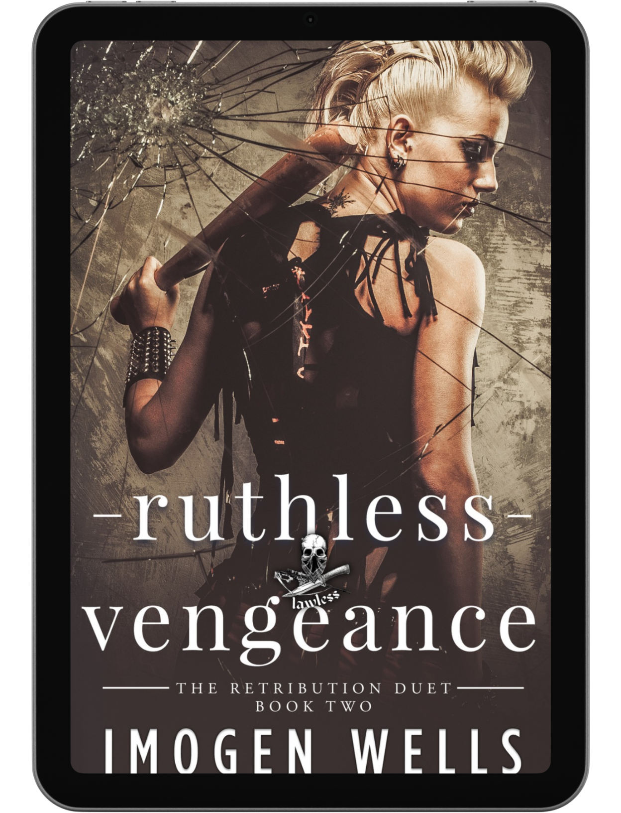 Book cover for Ruthless Vengeance by Imogen Wells displayed on a tablet/e-reader.