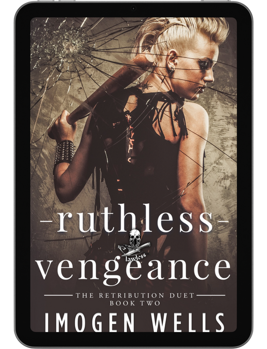 Book cover for Ruthless Vengeance by Imogen Wells displayed on a tablet/e-reader.