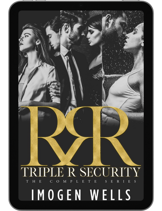 Book cover for Triple R Security boxset by Imogen Wells on a table/e-reader.